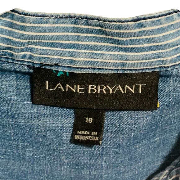 LANE BRYANT Size 18 Chambray Sleeveless Ruffle Button Placket Tank Top - Picture 2 of 5